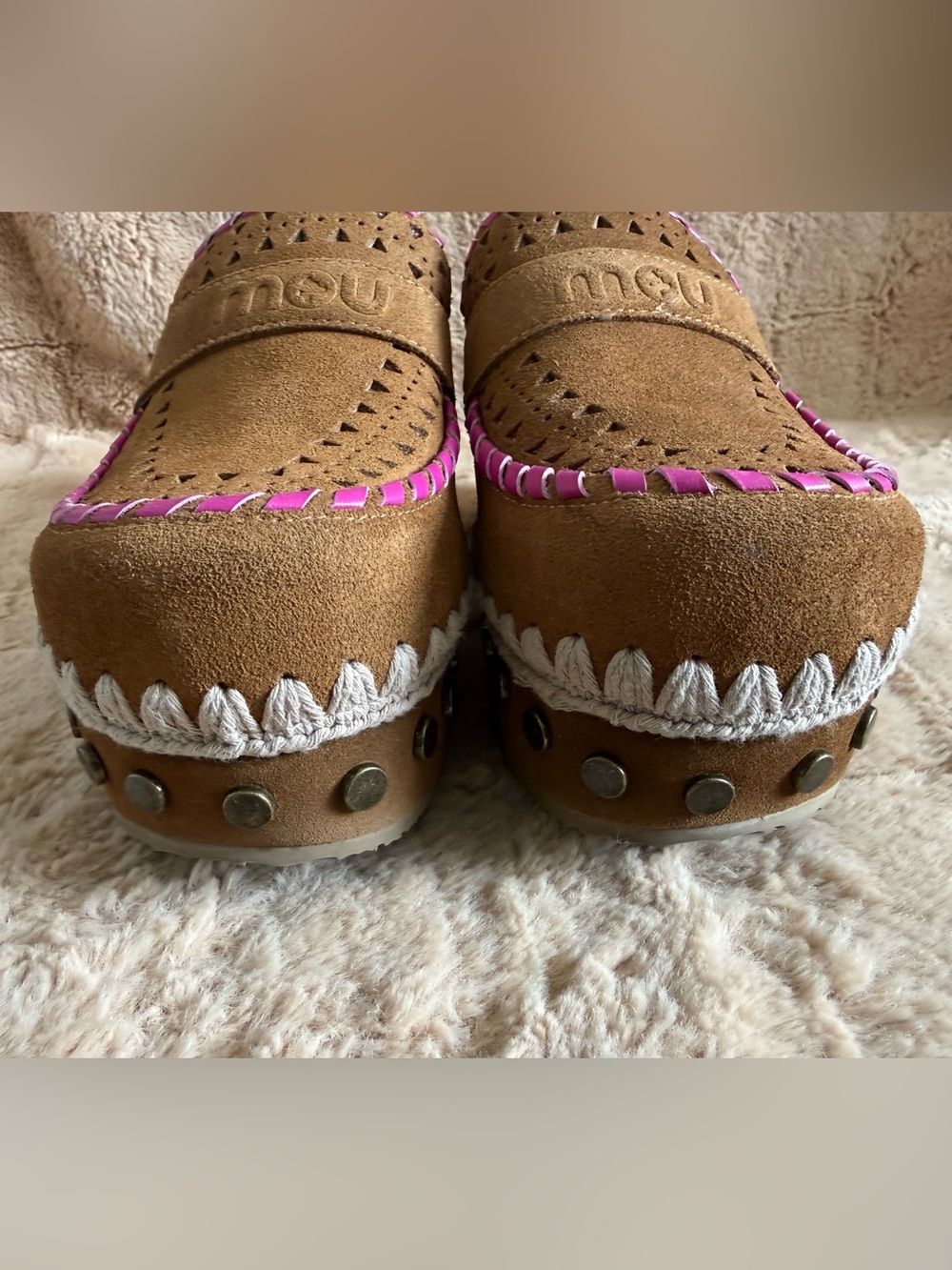 Mou Overstitched Suede Platform Rivets Clog - 8/38 Worn Once! - Picture 5 of 12